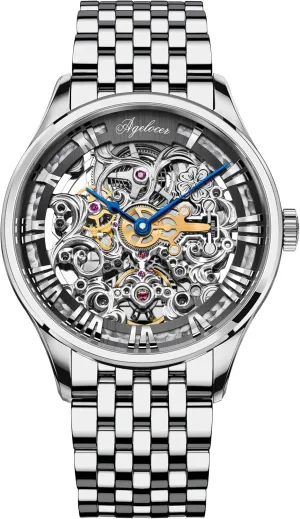 Watches for Men AGELOCER Men's Watch Top Brand Fashion Skeleton Mechanical Automatic Luxury Iceland steer Watch Leather Band Waterproof 