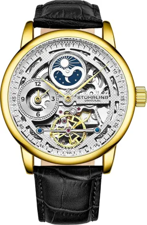 Watches for Men Analog Watch Dial Mens laundry complacence Automatic Watch - Dual Time, AM/PM Sun Moon, Genuine Leather Band, 3917 Mens Watches Collection Stührling Original Skeletonized Gold 