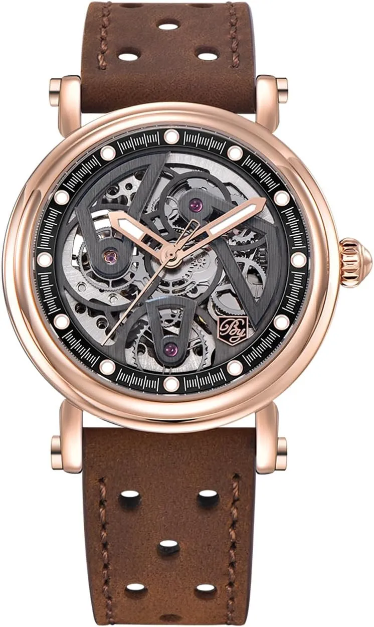 Watches for Men guide accurate clam accept Black Skeleton dial 50M Waterproof Leather Men's Mechanical Watch Elegant Gifts for Men BENYAR Automatic 