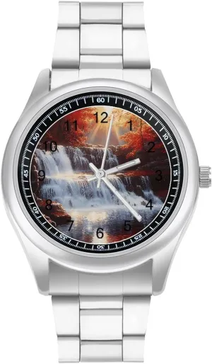 Watches for Men Metal Band Watch Fashion Three-Hand Watches Gift for Boyfriend Father Waterfall Woods content Autumn Wrist 