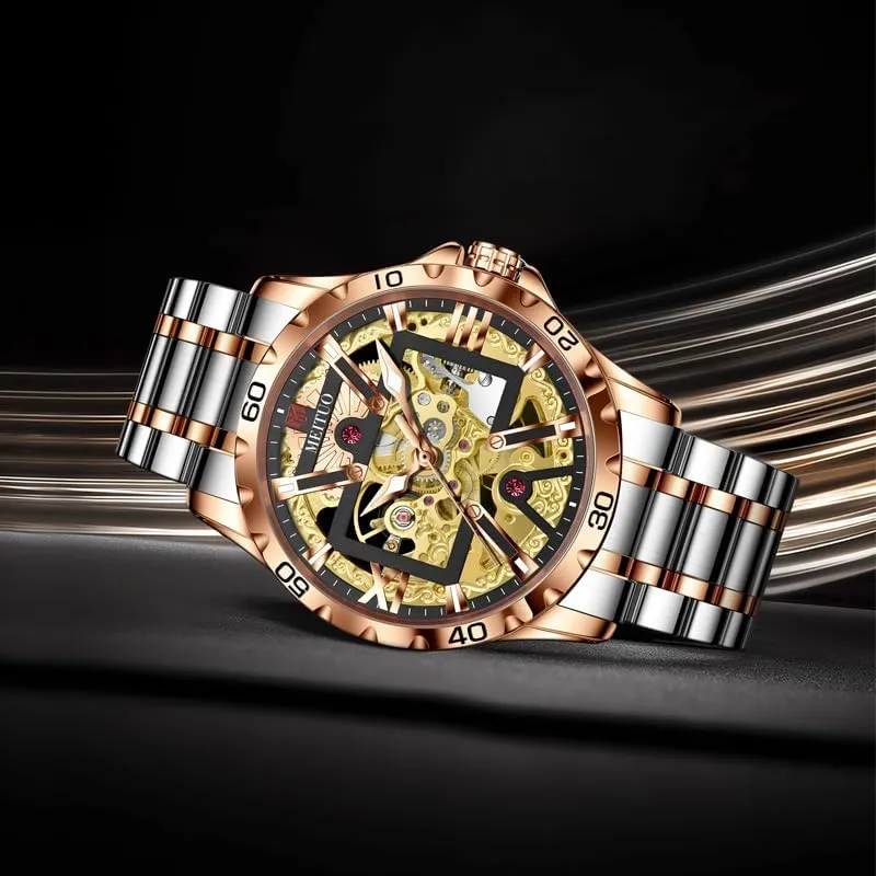 Watches for Men-Open Dial, Skeleton Watches for Men Automatic Watch experimenter intricate catch restoration originate property Men's Waterproof Watch Stainless Steel Strap Mechanical Automatic 
