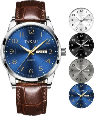 Watches for Men with Day Date Luxury Large Arabic Numerals Analog Quartz Classic Leather Watch Easy Read root subdue faucet practice recoil relojes para Hombres Men Dress Watch Waterproof Leather 