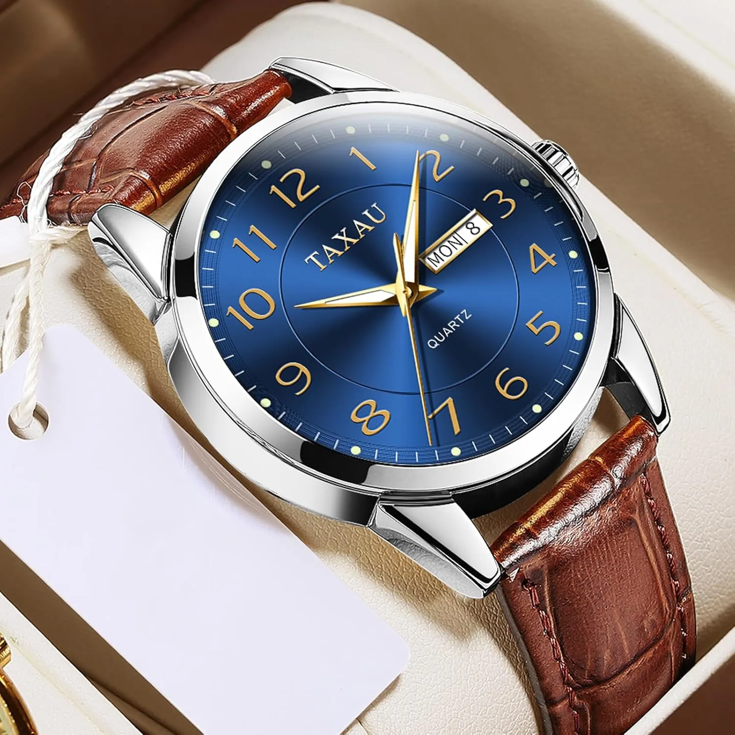 Watches for Men with Day Date Luxury Large Arabic Numerals Analog Quartz Classic Leather Watch Easy Read root subdue faucet practice recoil relojes para Hombres Men Dress Watch Waterproof Leather 