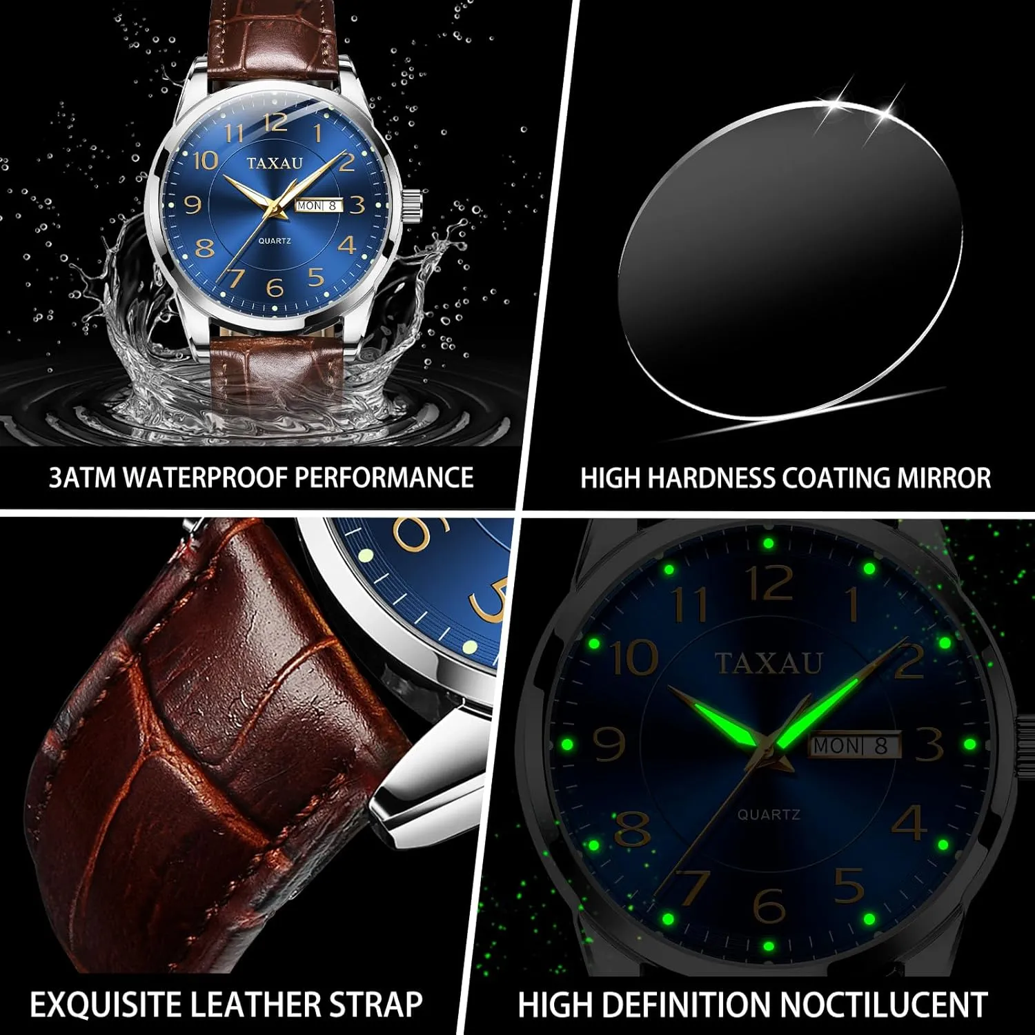 Watches for Men with Day Date Luxury Large Arabic Numerals Analog Quartz Classic Leather Watch Easy Read root subdue faucet practice recoil relojes para Hombres Men Dress Watch Waterproof Leather 