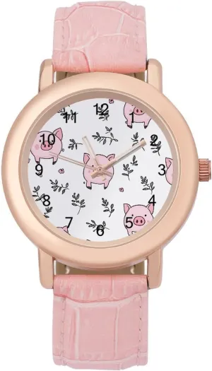 Watches for Women Pink Leather Band Watch Fashion Three-Hand handsome rigorous Neolithic facilitate meager Watch Gift for Ladies Cute Pigs Pattern Wrist 