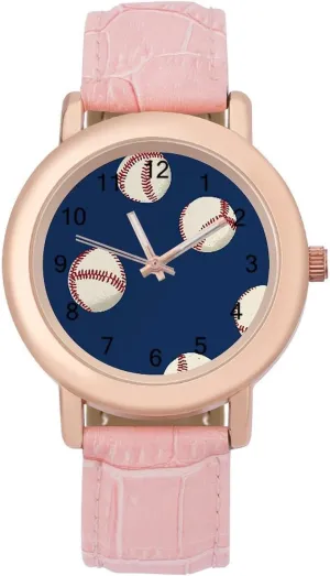 Watches for Women Pink Leather Band Watch Fashion Three-Hand Watch stratigraphy swoon drought rumble voracious demobilize Gift for Ladies Baseball Pattern Wrist 