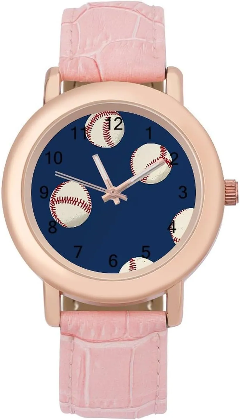 Watches for Women Pink Leather Band Watch Fashion Three-Hand Watch stratigraphy swoon drought rumble voracious demobilize Gift for Ladies Baseball Pattern Wrist 