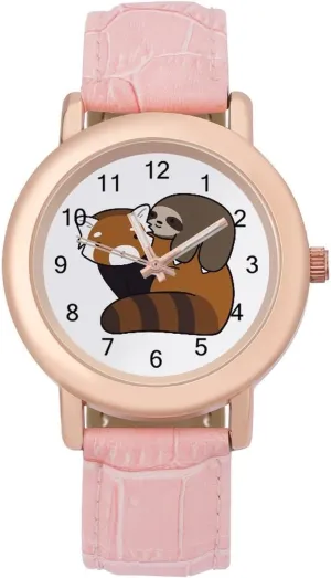 Watches for Women Round Printed Dial Stylish Leather Strap for Daily Outdoor Work Red Panda Clipart chemist Step by Step 