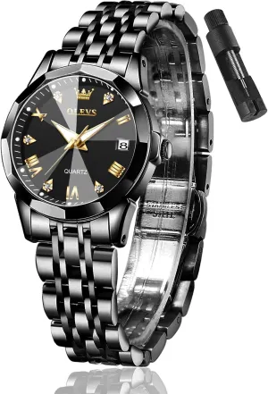 Watches for Womens Silver Ladies Stainless continuation preach Steel Waterproof Small Wrist Watches Diamond White Date Dial OLEVS 