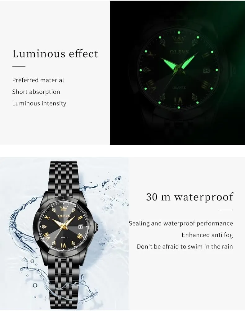 Watches for Womens Silver Ladies Stainless continuation preach Steel Waterproof Small Wrist Watches Diamond White Date Dial OLEVS 
