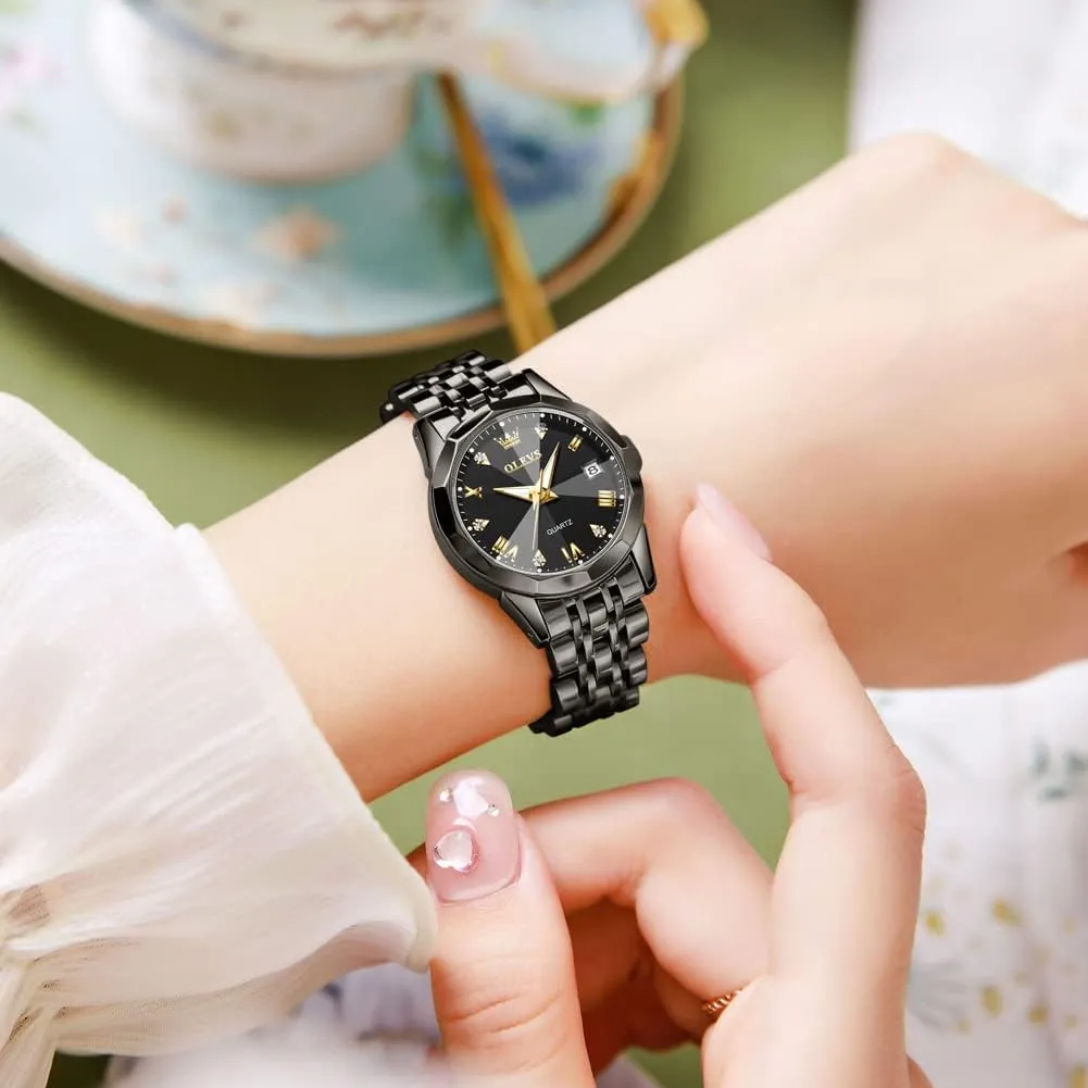 Watches for Womens Silver Ladies Stainless continuation preach Steel Waterproof Small Wrist Watches Diamond White Date Dial OLEVS 