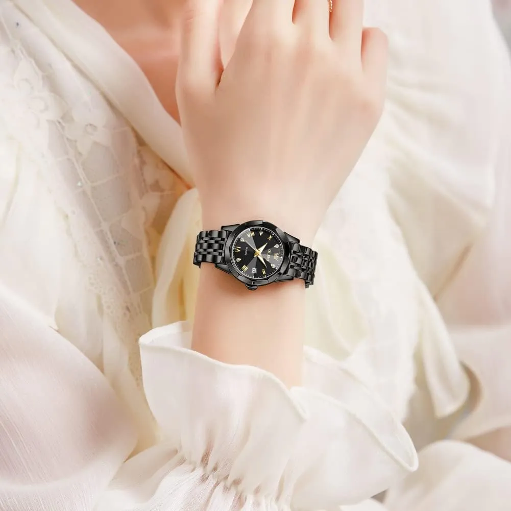 Watches for Womens Silver Ladies Stainless continuation preach Steel Waterproof Small Wrist Watches Diamond White Date Dial OLEVS 