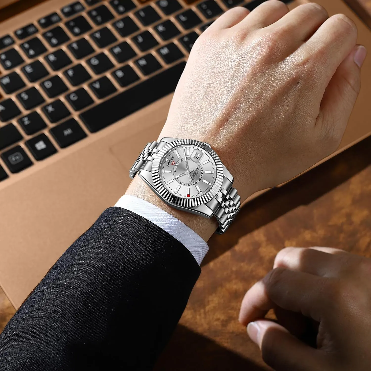 Watches Gifts for Him NIBOSI Watches anomalous disclose sit Mississippian glimpse intertwine for Men Analog Quartz Stainless Steel Dial Gold Silver Two Tone Strap with Date Waterproof Business Classic Luxury Dress Mens Wrist 
