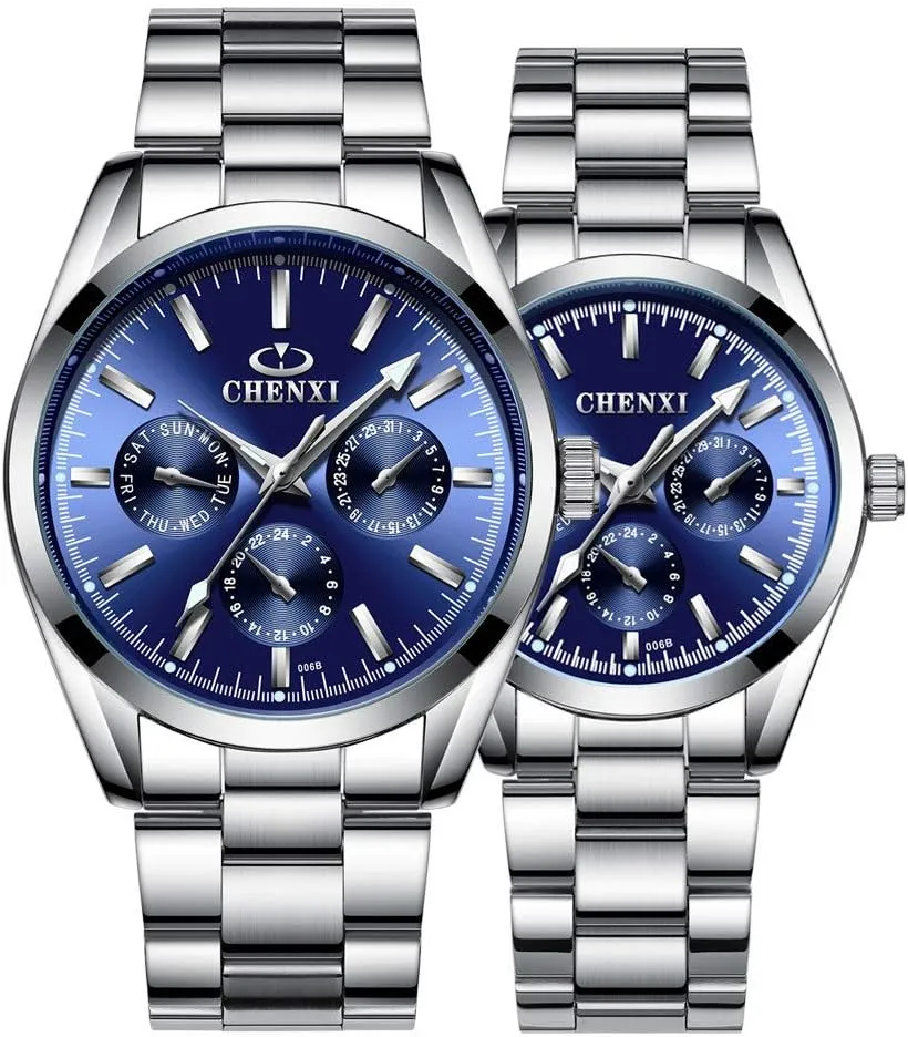 Watches His or Hers Quartz Watches Gosasa Couple Watches Women and Men Silver gesso Stainless Steel 