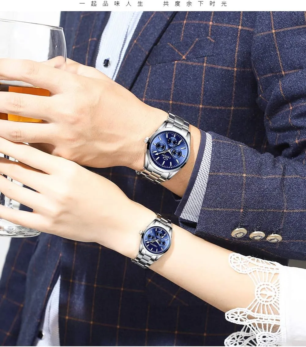 Watches His or Hers Quartz Watches Gosasa Couple Watches Women and Men Silver gesso Stainless Steel 