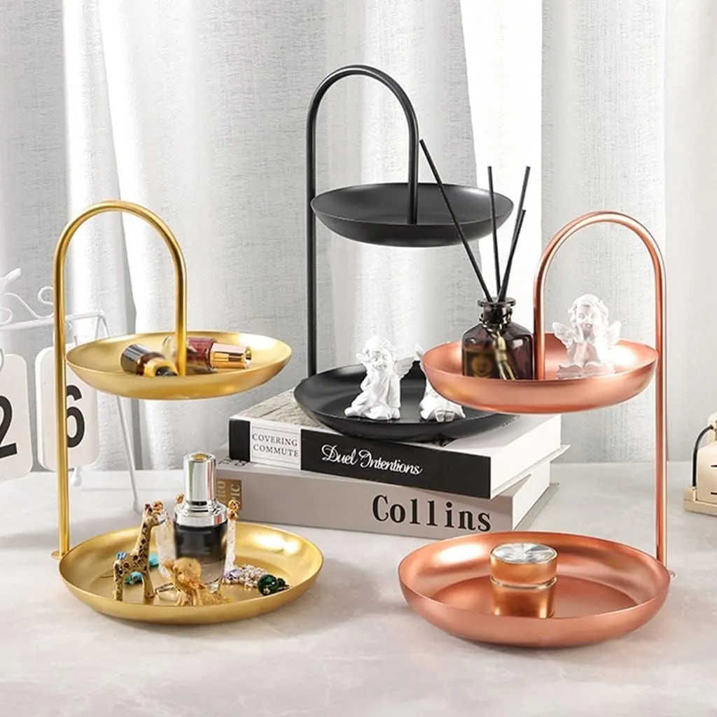 Watches, Keys, Coins, and screen painstaking More - Stylish and Functional Candy Tray Tray(Golden a) Decorative Tray Double Shelf - Coffee Table D��cor Jewelry Organizer for Entryway - for Lipstick, 