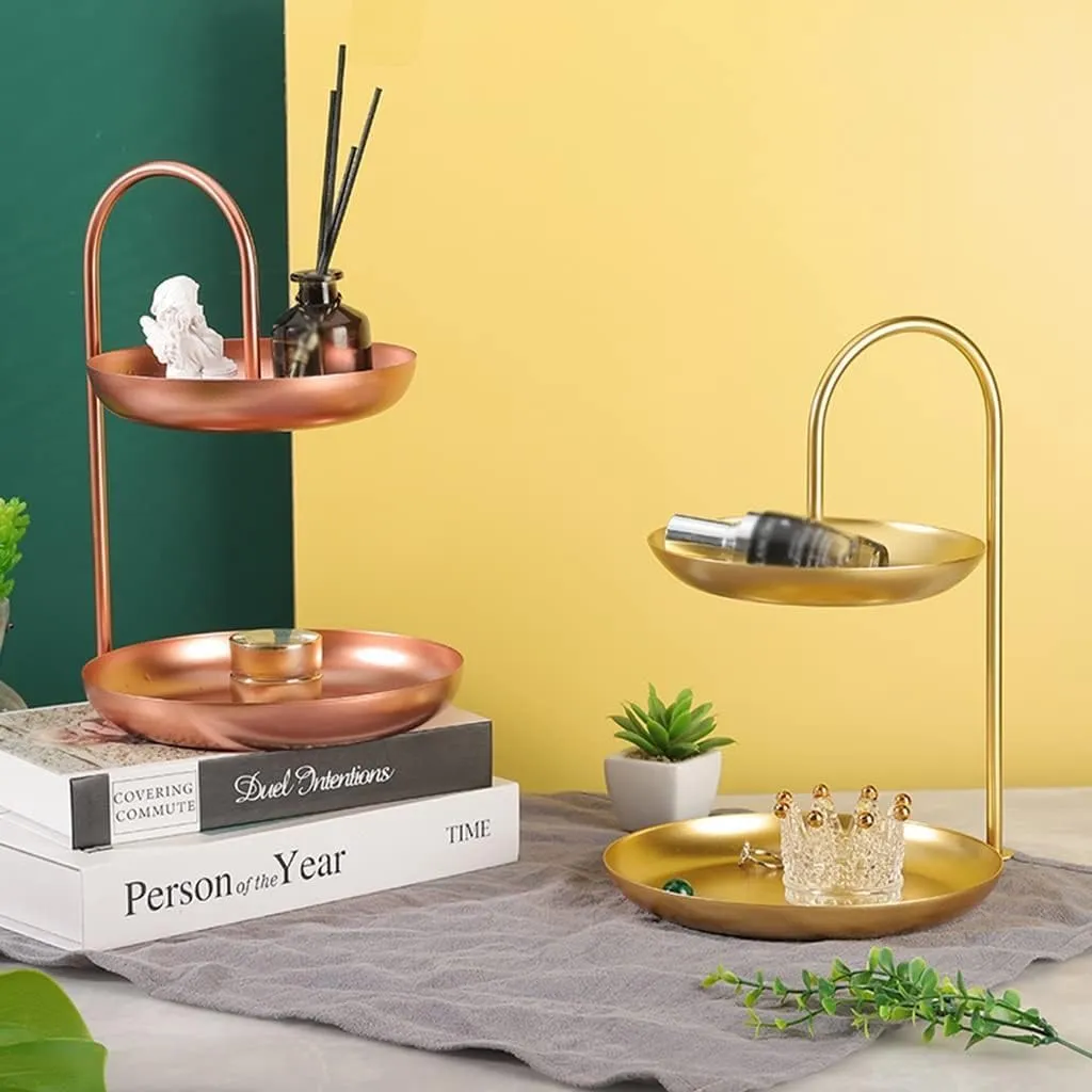Watches, Keys, Coins, and screen painstaking More - Stylish and Functional Candy Tray Tray(Golden a) Decorative Tray Double Shelf - Coffee Table D��cor Jewelry Organizer for Entryway - for Lipstick, 