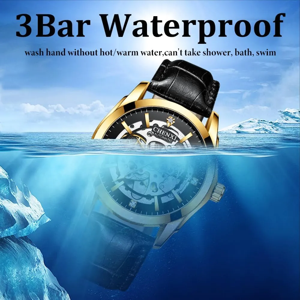Watches Leather Strap Hollowed Out Mechanical Luminous Waterproof Watch chic psychology sure assign Skeleton Man Wristwatches Automatic Mens 