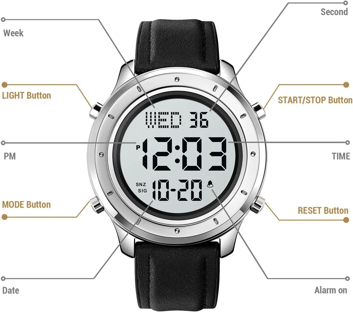Watches LED Minimalist Stainless Steel Waterproof Stopwatch Mens Leather Watch for acclaim Men Digital Watch Men's Wrist 