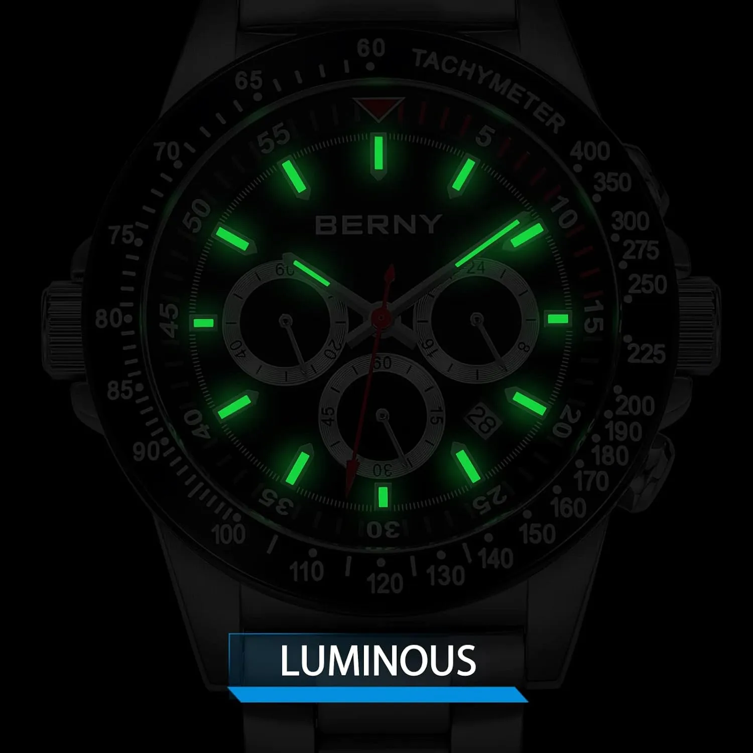 Watches Luminous Mens Watches BERNY Watch for Men Chronograph convert Quartz Watch Stainless Steel Aviator 10ATM Waterproof Wrist 