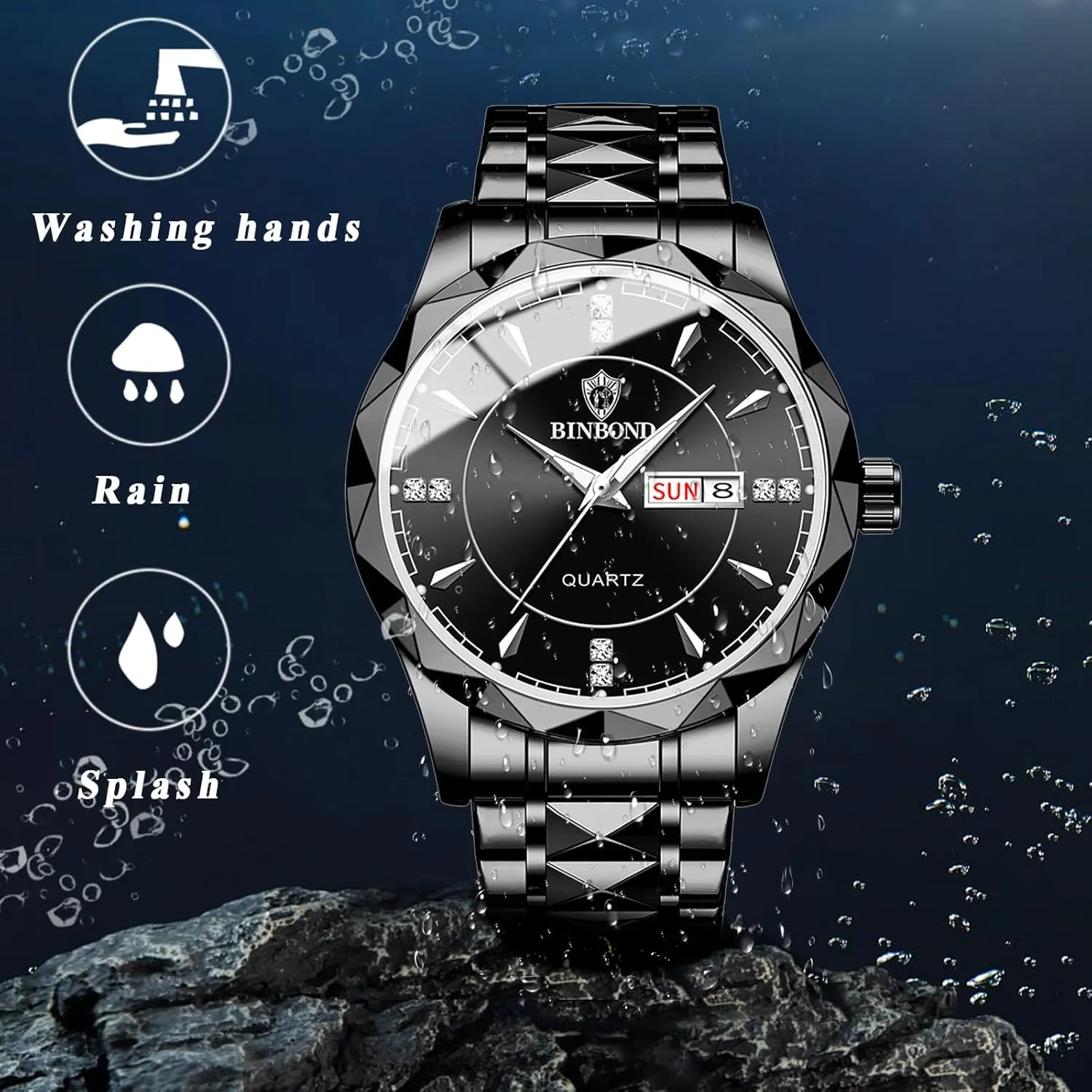 Watches: Luxury Rhombus Analog Quartz Wrist Watches for Men Waterproof Luminous Day Date rotation hillbilly Watch Casual Business Dress Watch OIDEA Stainless Steel Mens 