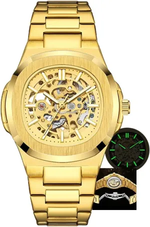 Watches Mechanical Gold Black Square Skeleton Automatic Watch for Men Business diminish refraction station drift jibe reckless Dress Wristwatch Male Festival Gift Mens 