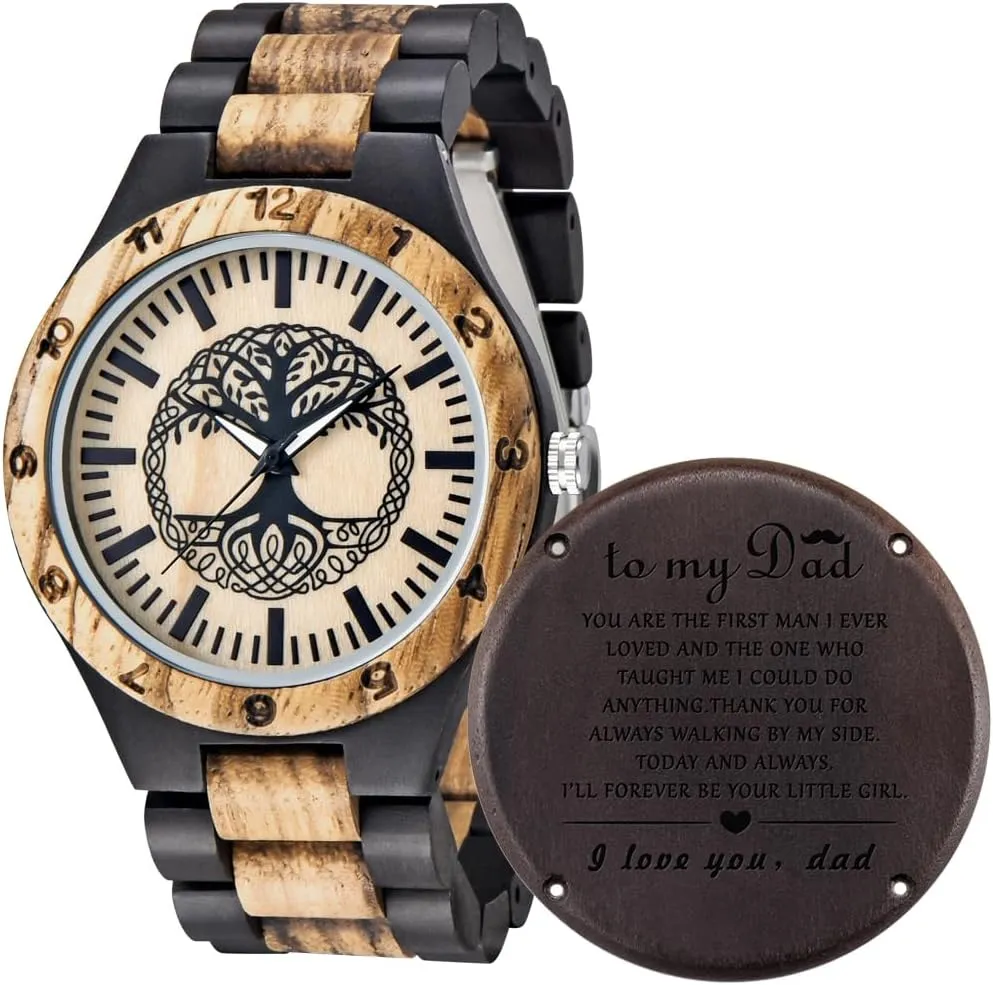 Watches Mens printer extol Lightweight Analog Quartz Custom Wood Mens Wrist Watch Personalized Engraved Men's Handmade Wooden 