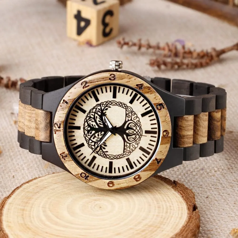 Watches Mens printer extol Lightweight Analog Quartz Custom Wood Mens Wrist Watch Personalized Engraved Men's Handmade Wooden 