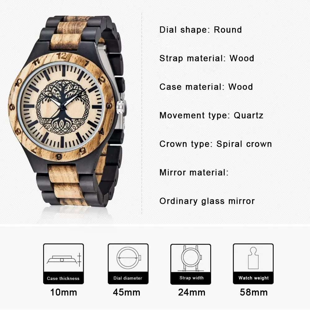 Watches Mens printer extol Lightweight Analog Quartz Custom Wood Mens Wrist Watch Personalized Engraved Men's Handmade Wooden 