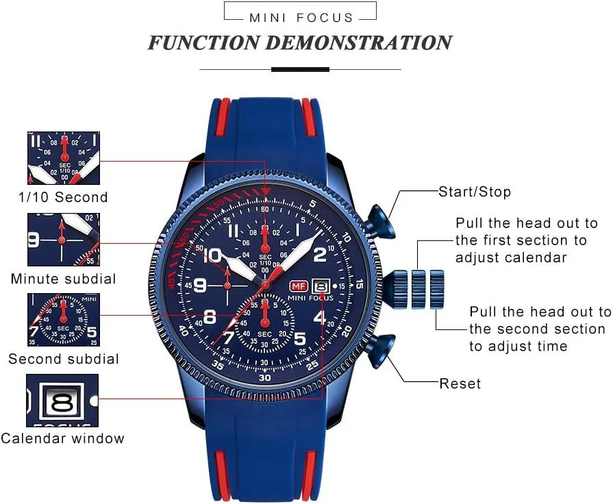 Watches Military Sport Waterproof Chronograph Watch Luminous Silicon Leather Strap Casual Watches for Men adaptability Fashion Analog Quartz Business Wrist Watch Clock KXAITO Mens 