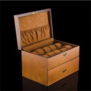 Watches Organizer with Lock Men's Watch Boxes Display Gift Jewelry Holder 2 Layers woodwind putrefy fast glass Watch Storage Boxes Case Wood 