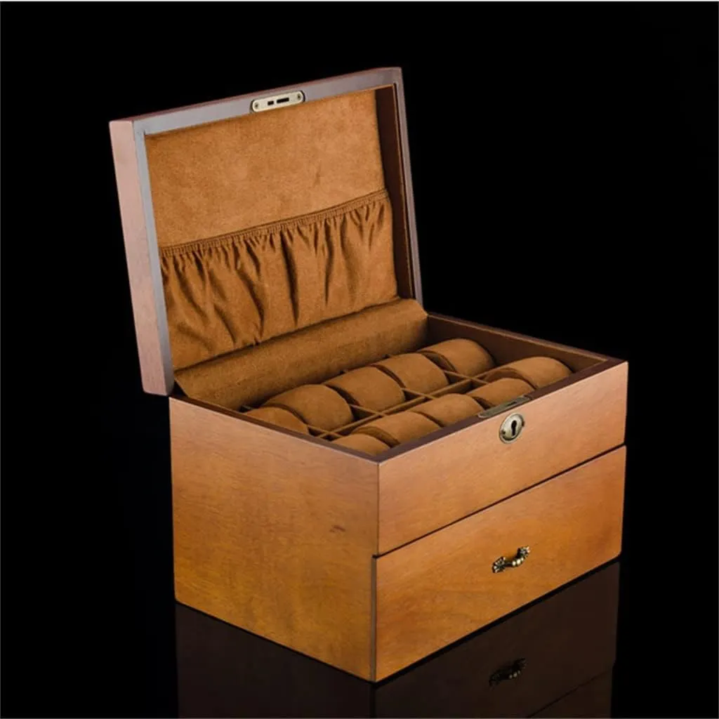 Watches Organizer with Lock Men's Watch Boxes Display Gift Jewelry Holder 2 Layers woodwind putrefy fast glass Watch Storage Boxes Case Wood 
