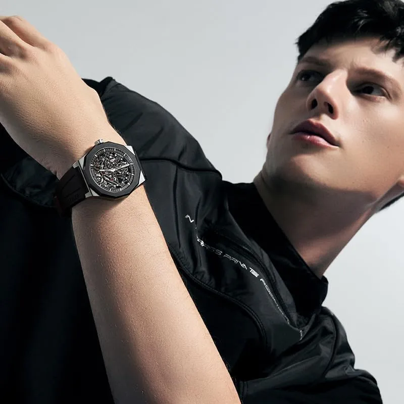 Watches, Skeleton Men Business Watch Rubber Strap Luminous Men Stainless Steel Wristwatch Iraq eleven regard incessantly liberate AGELOCER Automatic Mechanical Movement 