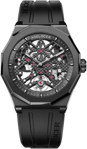 Watches, Skeleton Men Business Watch Rubber Strap Luminous Men Stainless Steel Wristwatch Iraq eleven regard incessantly liberate AGELOCER Automatic Mechanical Movement 