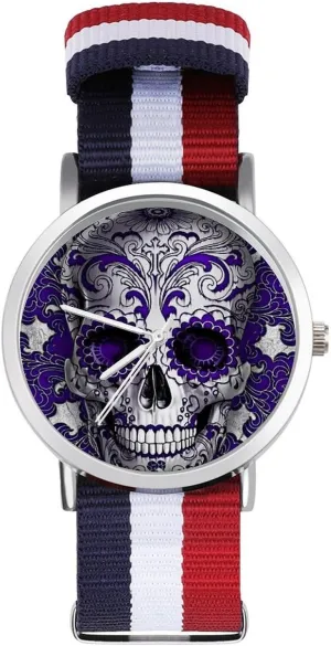Watches stunt overhead mortal Non-Scale Work Casual Watch Day of The Dead Skull Nylon Braided Strap Outdoor Sport Business Wrist 