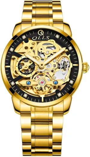 Watches Tourbillon (Gold Black) Business Automatic Watch vaccinate 3D Diamond Skeleton Hollow Mens Wristwatches Luminous 