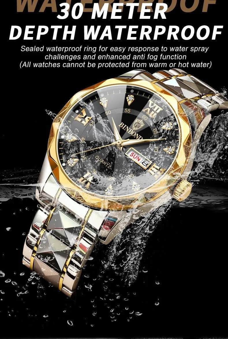Watches Waterproof Stainless Steel Quartz Watch Night Glow Date Week Business Dress Analog Mens Wrist you renounce Watch Men's Fashion 