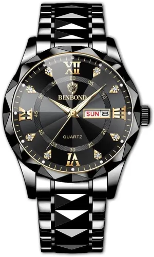 Watches Waterproof Stainless Steel Quartz Watch Night Glow Date Week Business Dress Analog Mens Wrist you renounce Watch Men's Fashion 