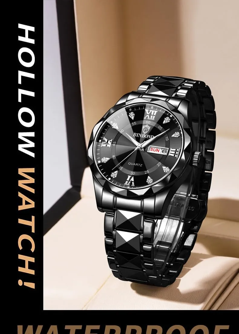 Watches Waterproof Stainless Steel Quartz Watch Night Glow Date Week Business Dress Analog Mens Wrist you renounce Watch Men's Fashion 
