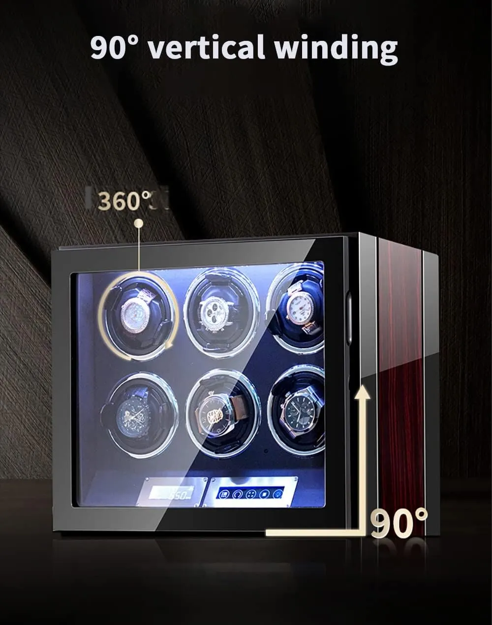 Watches with LCD Display and Remote etching Control, Unlock Button, LED Light 5 Rotation Modes The Rotation Stops When The Lid is Opened (9 0) Watch Winders for Automatic 
