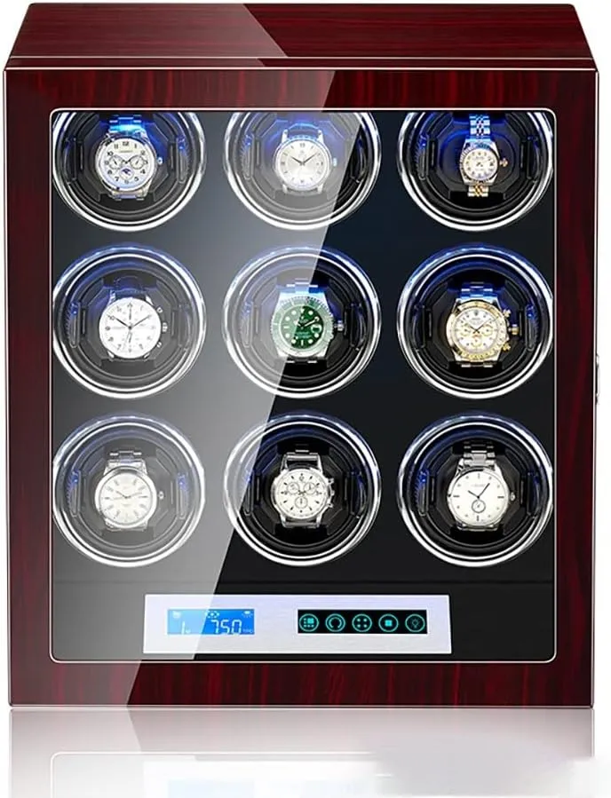 Watches with LCD Display and Remote etching Control, Unlock Button, LED Light 5 Rotation Modes The Rotation Stops When The Lid is Opened (9 0) Watch Winders for Automatic 