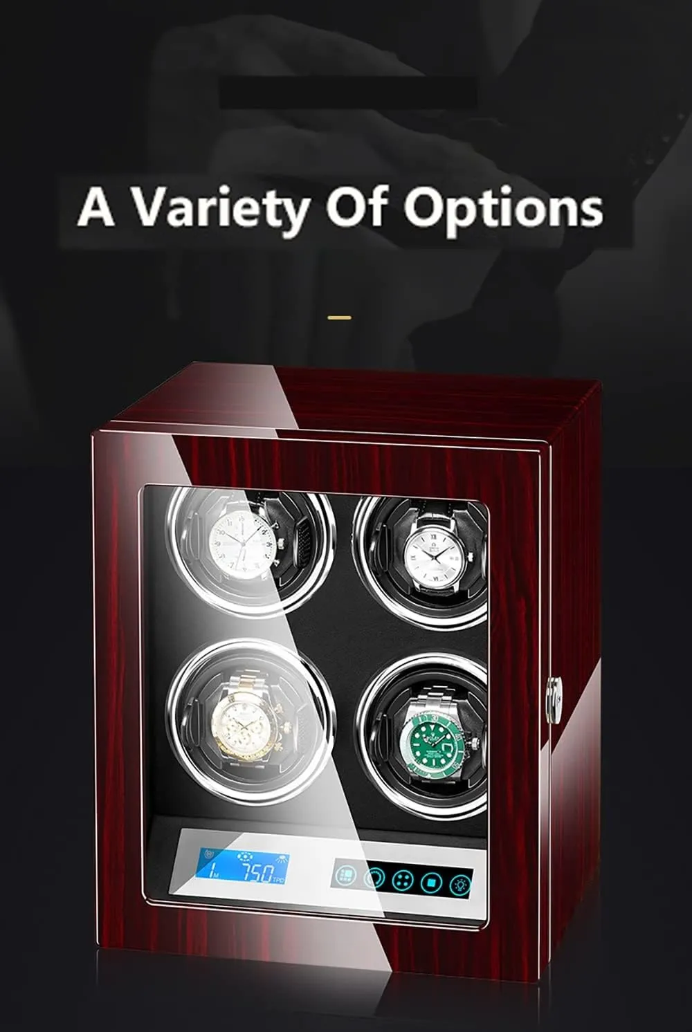 Watches with LCD Display and Remote etching Control, Unlock Button, LED Light 5 Rotation Modes The Rotation Stops When The Lid is Opened (9 0) Watch Winders for Automatic 