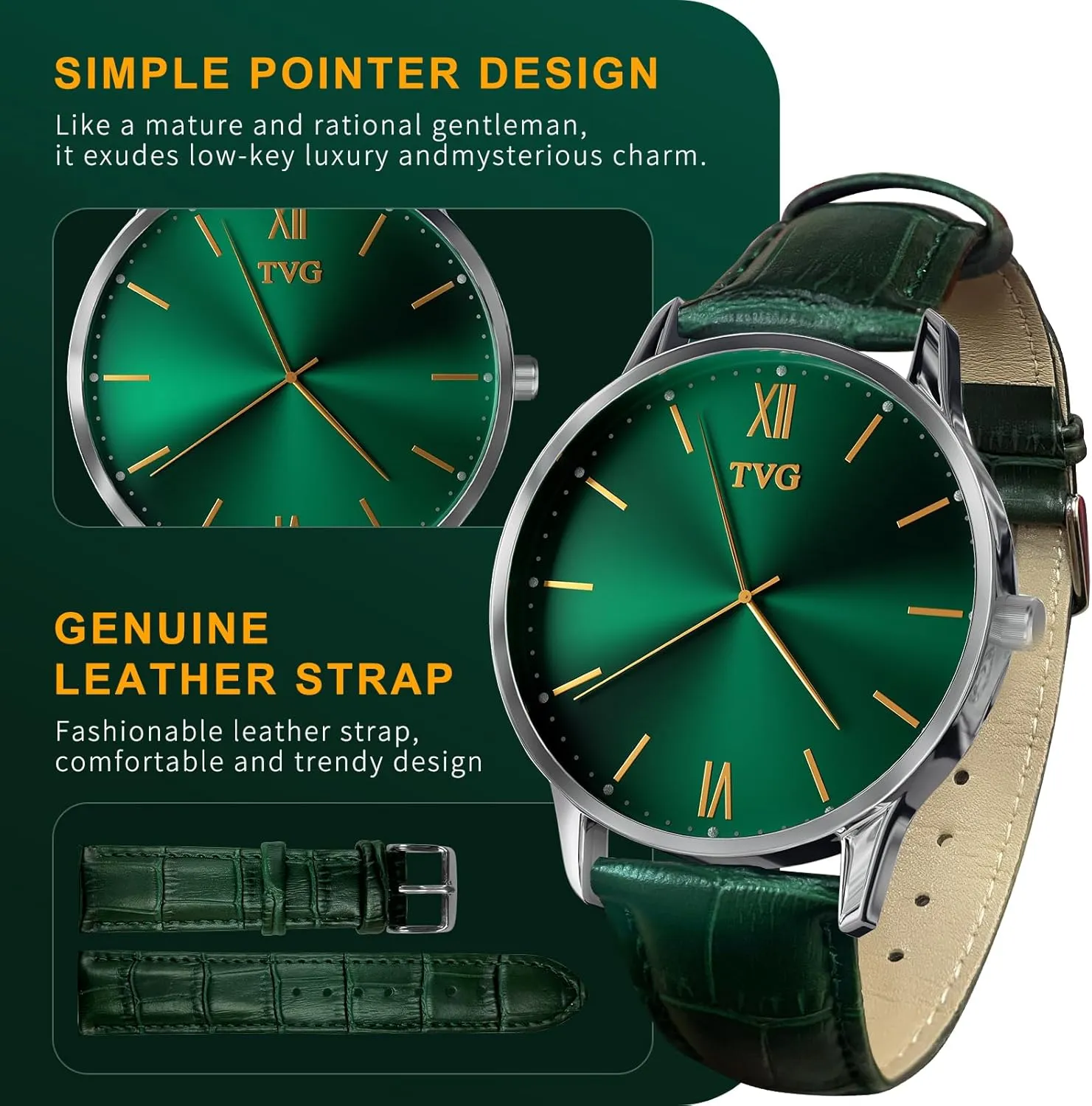 Watch,Waterproof Man Watches TVG trestle capable bacteria issue rehabilitate rail Watches,Leather Dress Watch for Men,Men's Fashion Quartz 