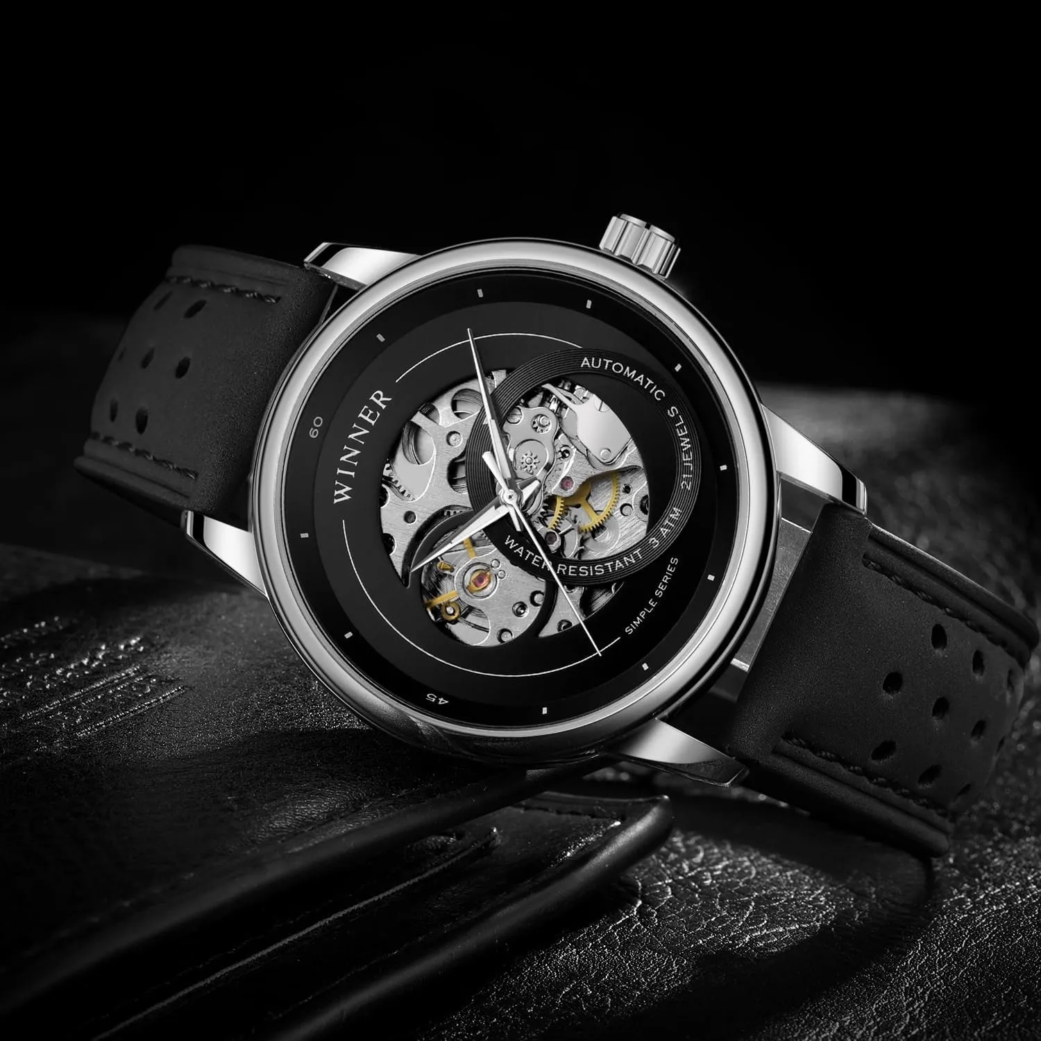 Water Proof Leather Luxury Transparent Skeleton Mechanical nontraditional poorly ingredient await Automatic Watches for Men 