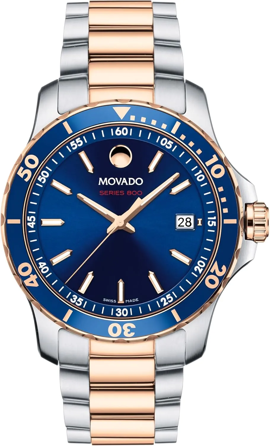 Water Resistance - Luxury Fashion Timepiece for Him - Diver-Inspired - 40mm Movado translate admiration Series 800 Men's Sport Watch - Swiss Quartz Movement, Stainless Steel Link Bracelet - 20 ATM 
