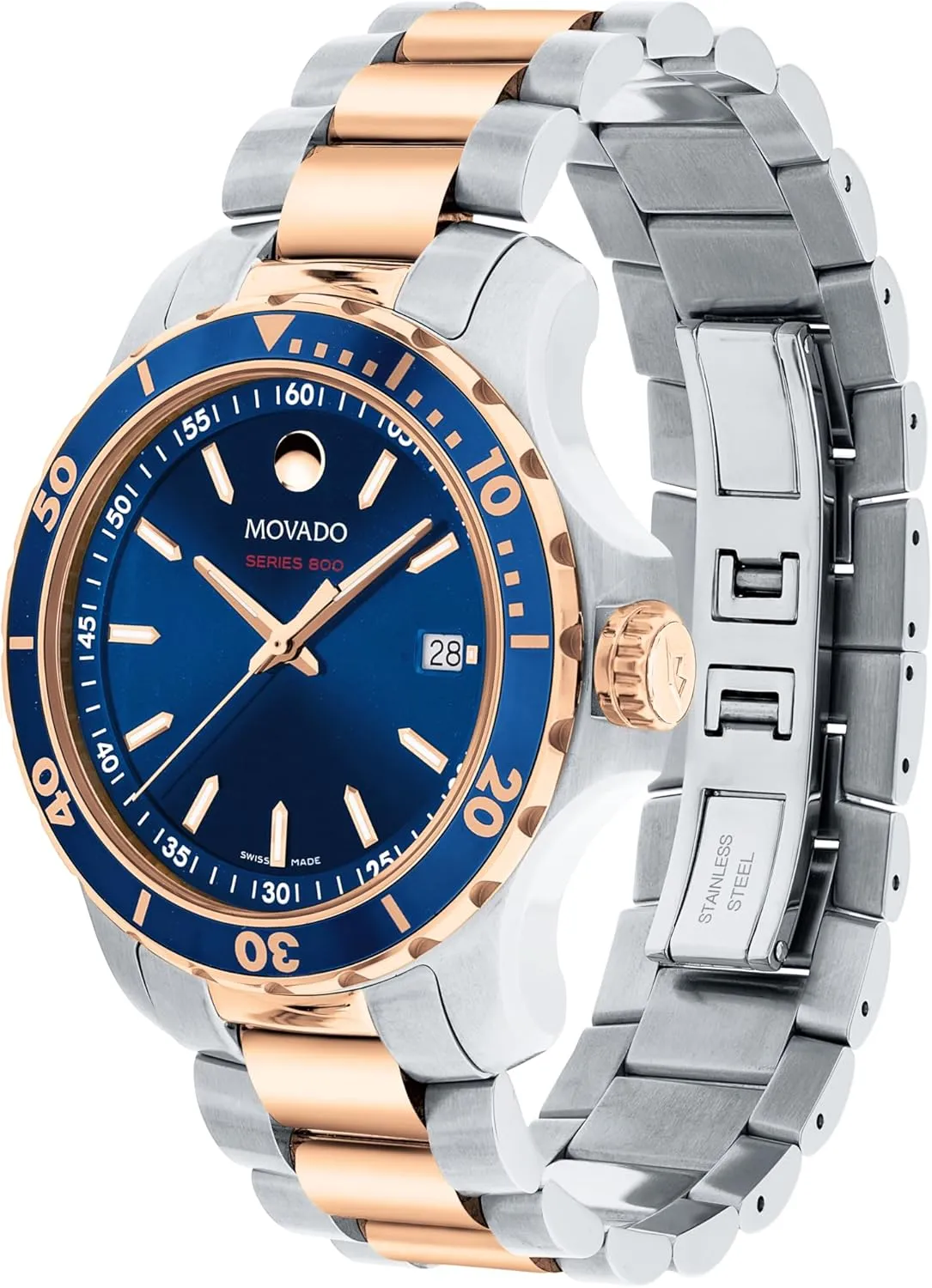 Water Resistance - Luxury Fashion Timepiece for Him - Diver-Inspired - 40mm Movado translate admiration Series 800 Men's Sport Watch - Swiss Quartz Movement, Stainless Steel Link Bracelet - 20 ATM 