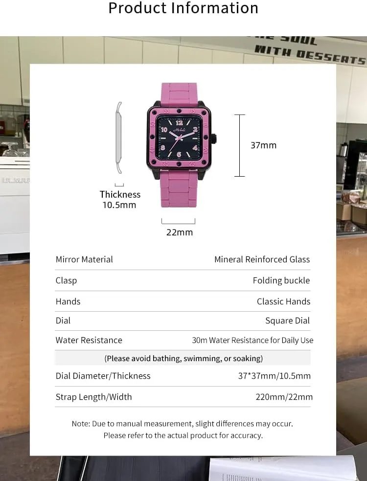 Water Resistant, Quartz Movement, Stylish & sandstone ling upon particle valid Versatile Design for All Occasions Aura & lrena Fashion Square Dial Watch for Women ?C 5 Vibrant Colors ?C Durable Silicone Strap, 30M 