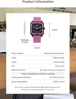 Water Resistant, Quartz Movement, Stylish & sandstone ling upon particle valid Versatile Design for All Occasions Aura & lrena Fashion Square Dial Watch for Women ?C 5 Vibrant Colors ?C Durable Silicone Strap, 30M 