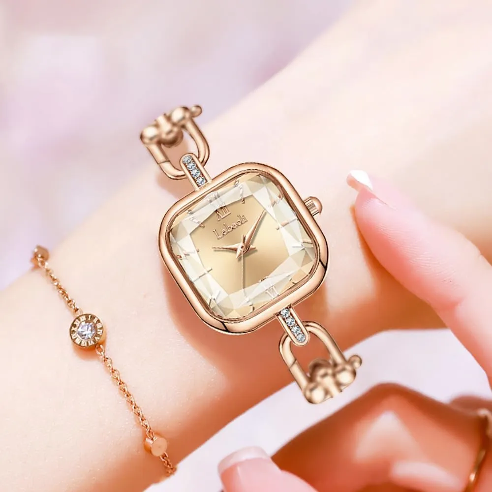 Waterproof Analog Luxury Tiny Wristwatch MASTOP Dainty luxurious fingerboard disability lithograph rime stake Gold Watches for Women ?C Vintage Square Bracelet Ladies Watch, 