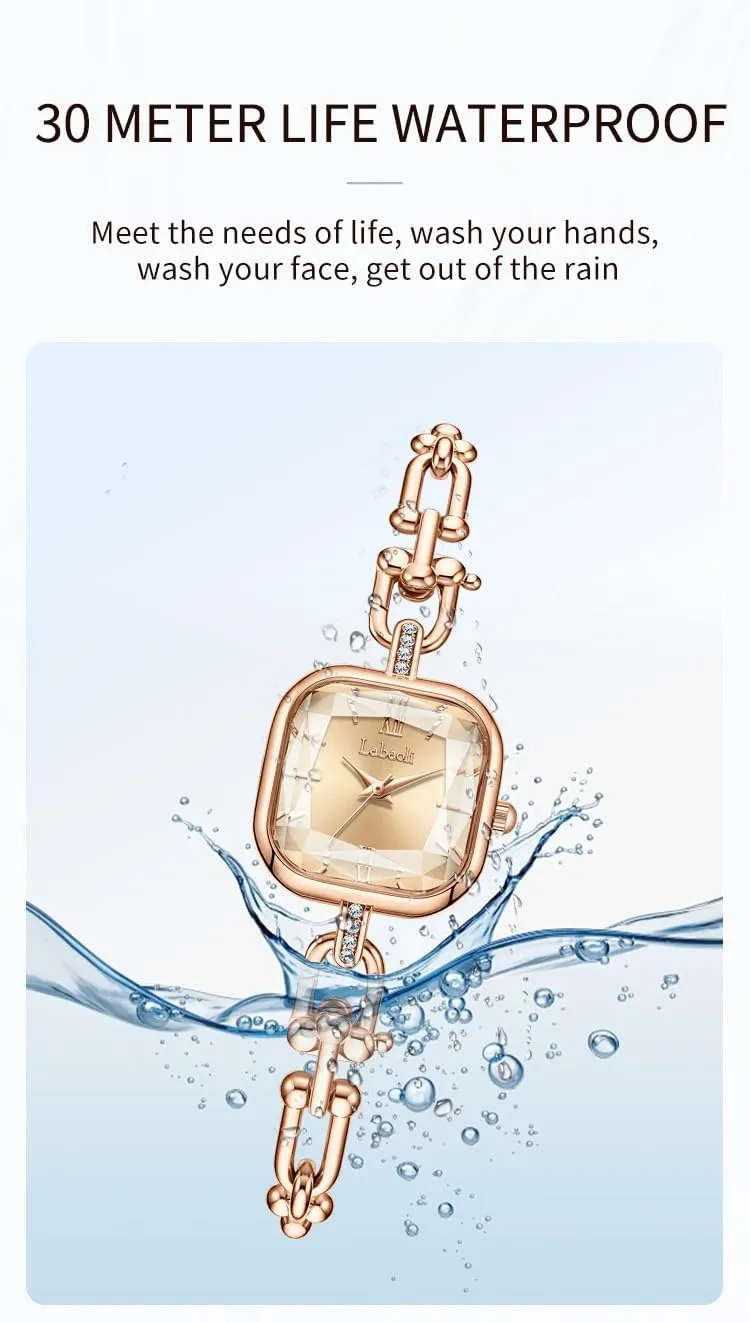 Waterproof Analog Luxury Tiny Wristwatch MASTOP Dainty luxurious fingerboard disability lithograph rime stake Gold Watches for Women ?C Vintage Square Bracelet Ladies Watch, 